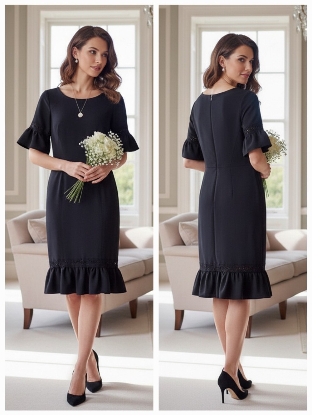 Paperdolls Classic Black Flounce Hem Sheath Dress Size 4 Feminine Romantic
